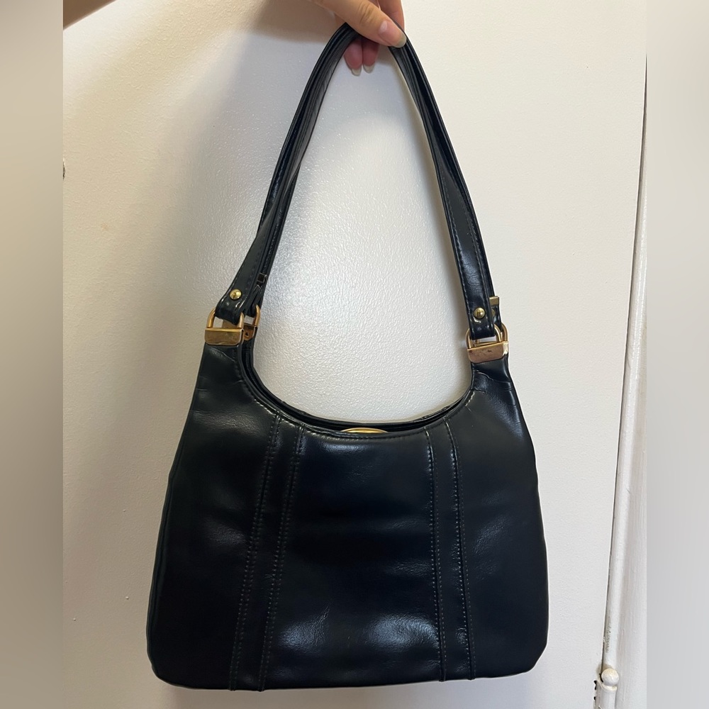 Genuine leather navy clasp shoulder bag vintage jr Julius resnick baguette bag